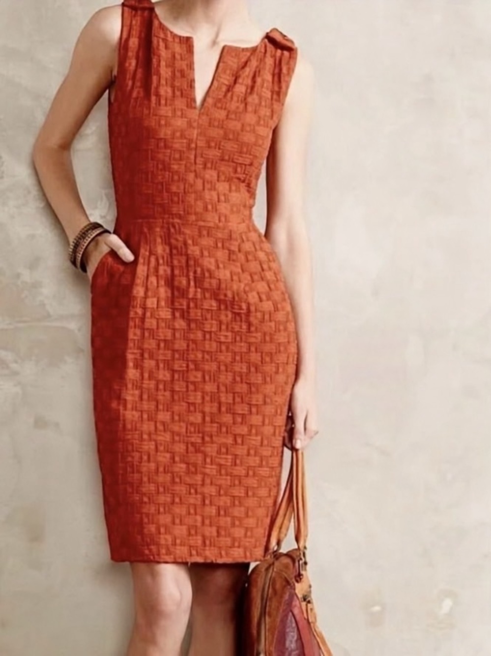 Tabitha Burnt Orange Basketweave Textured Knit Sleeveless Dress Size 0